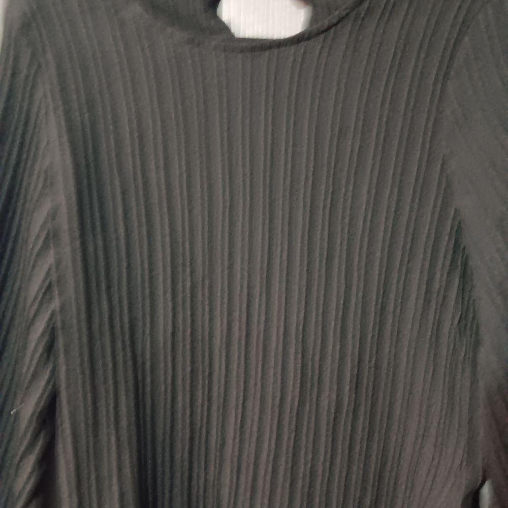 Women Black Ribbed Long Sleeve Top